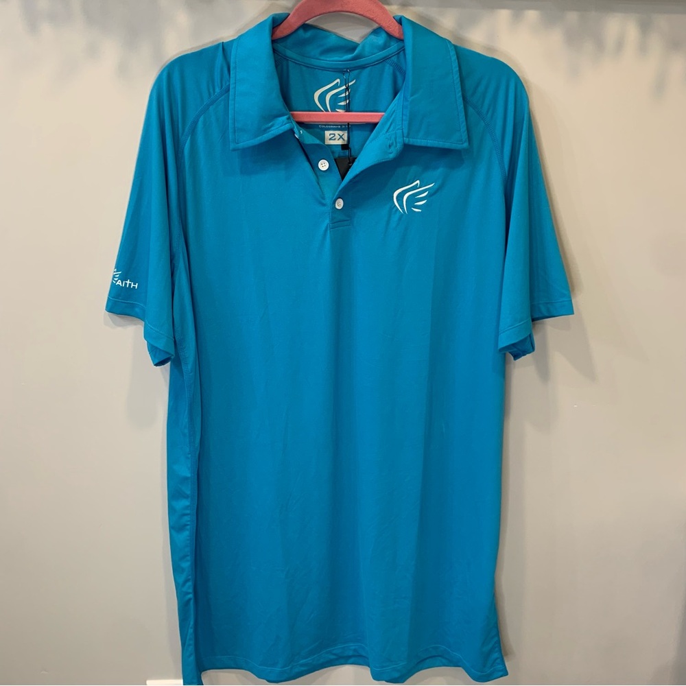 Active Faith In Jesus Name I Play Blue Golf Polo Shirt Men’s Size XXL SUPER SOFT